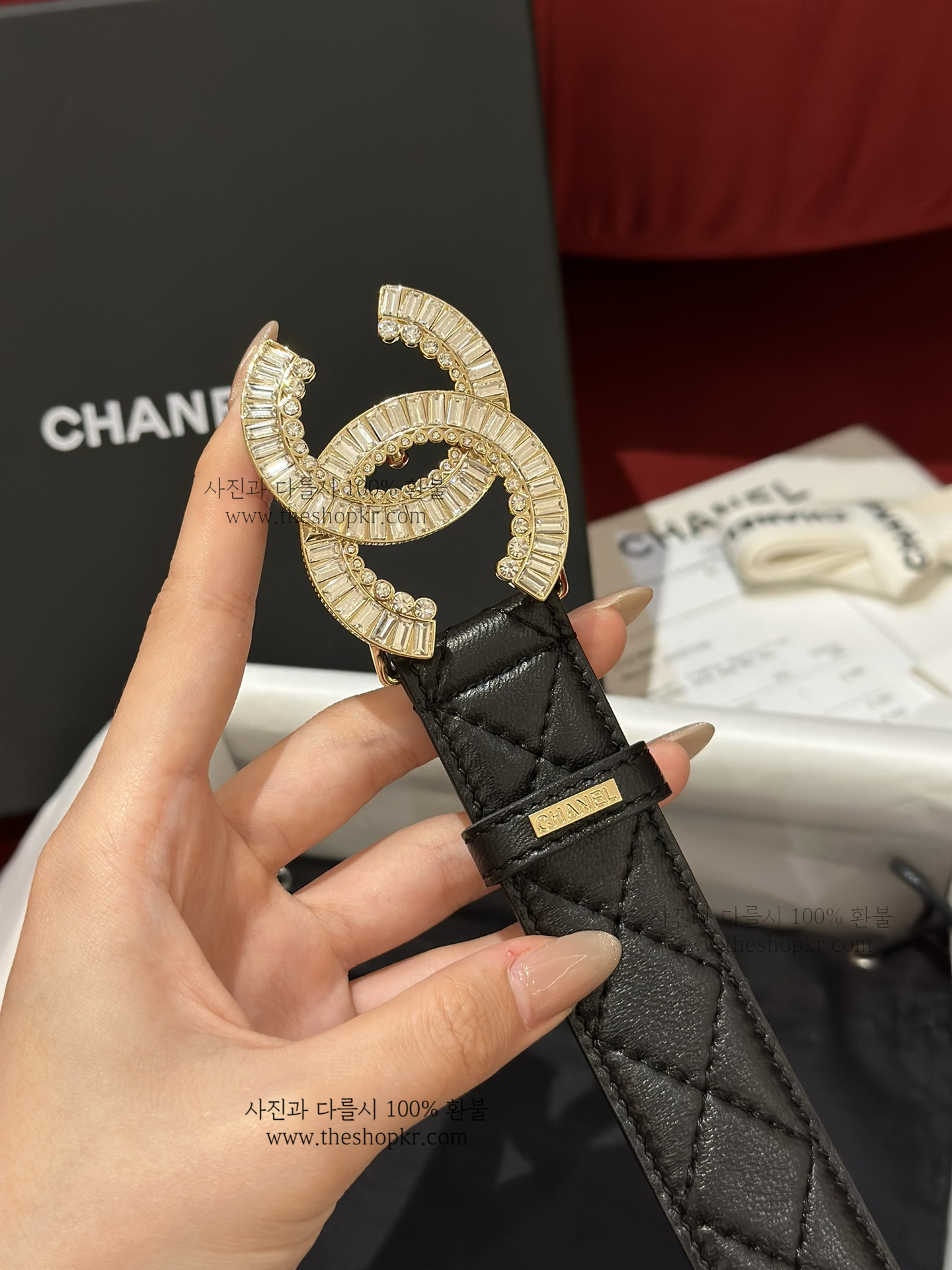 샤넬 cc로고 퀄팅 벨트