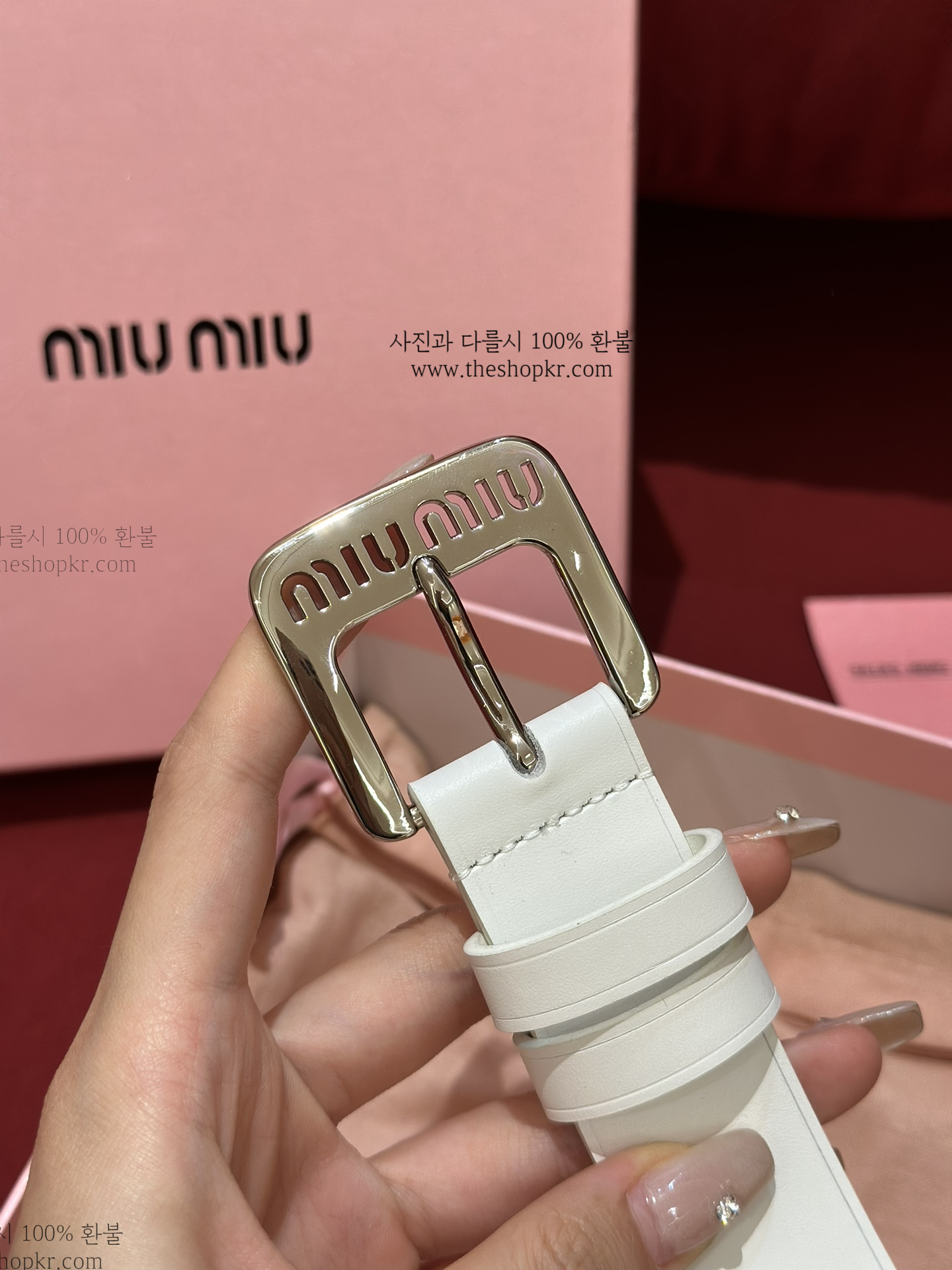 (찡댄) 미우미우 펀칭 로고 가죽 벨트