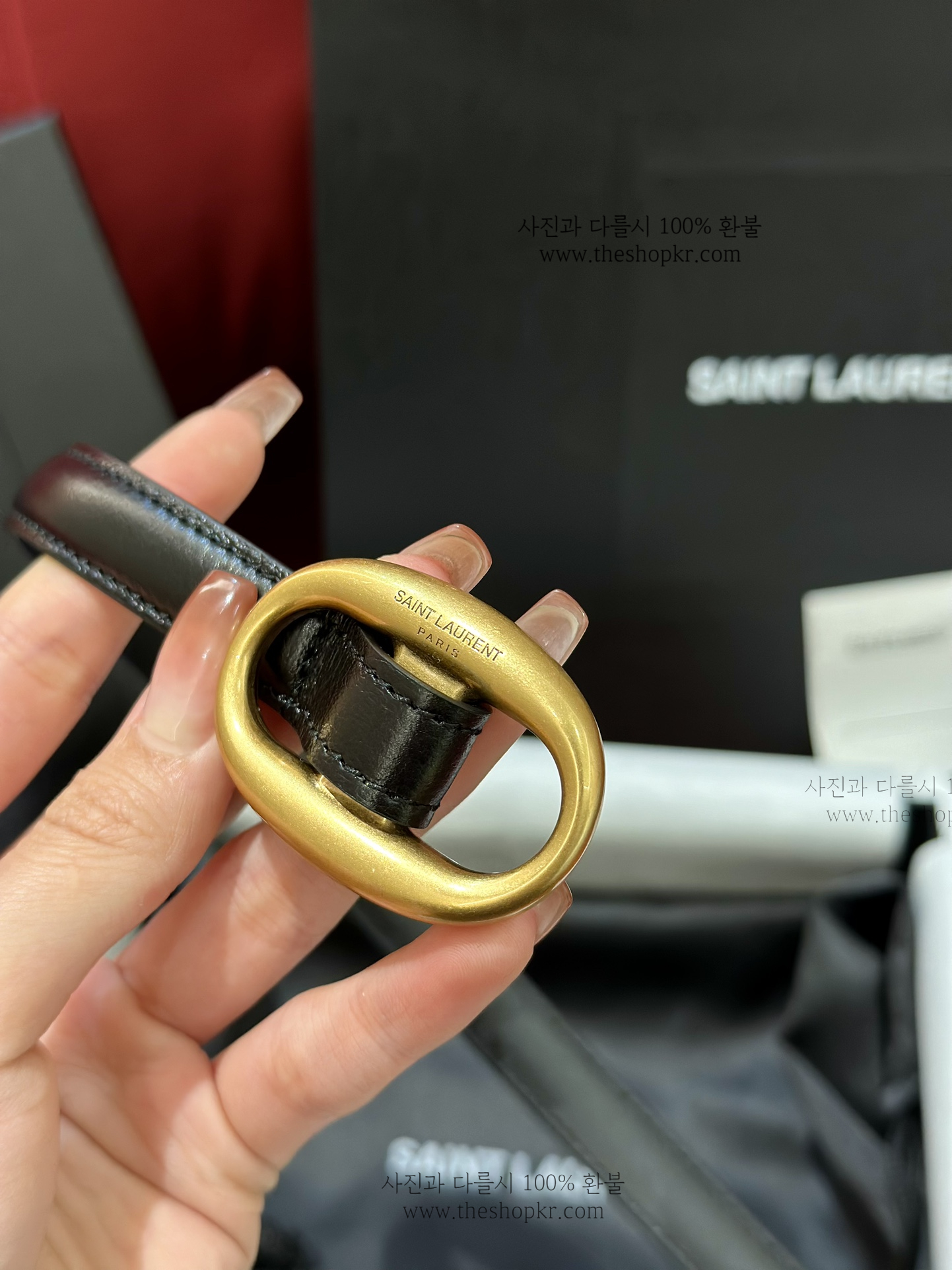 (찡댄) 생로랑 오벌 버클 씬 벨트
