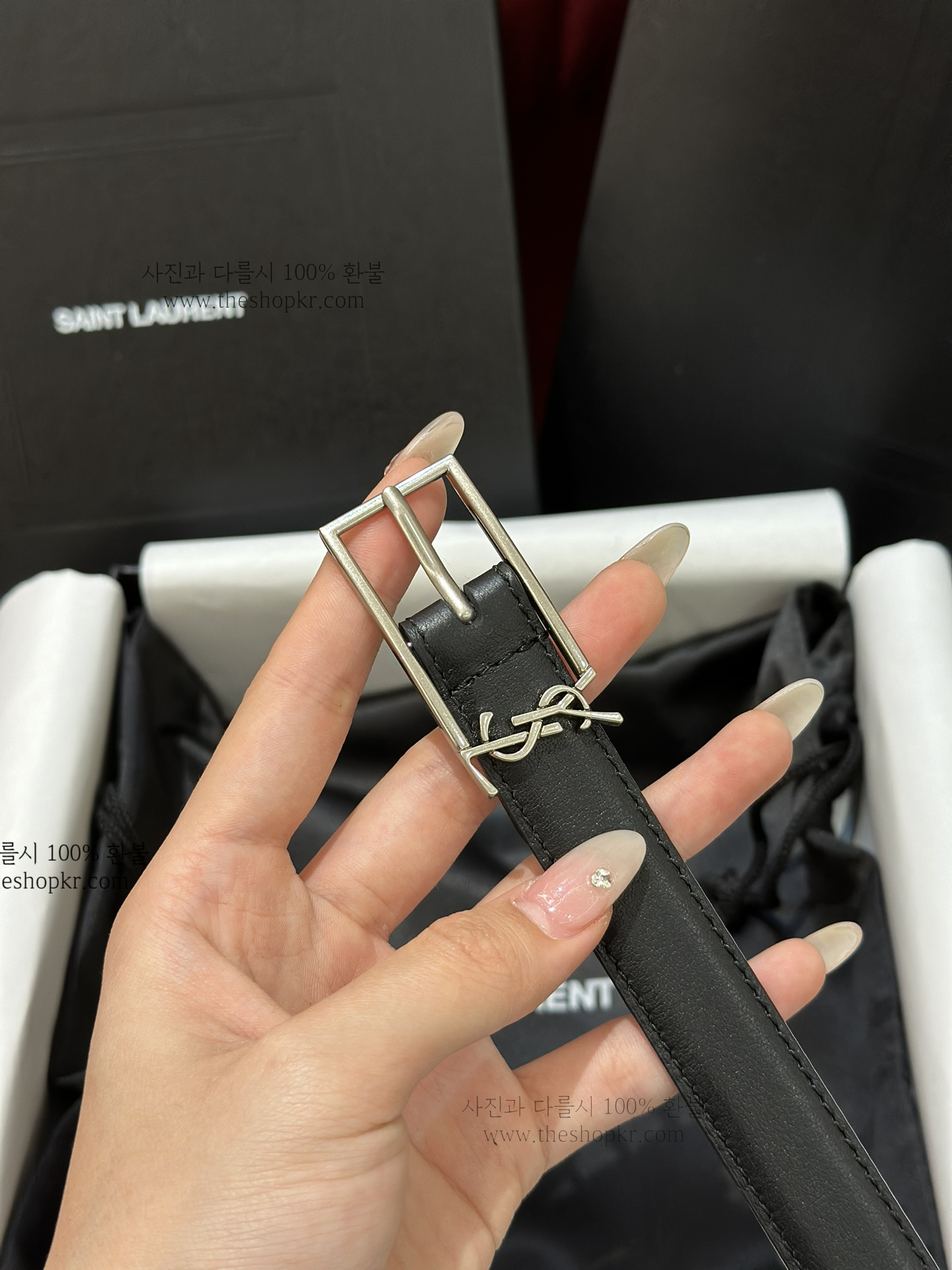 (찡댄) 생로랑 사각 로고 버클 여성 벨트