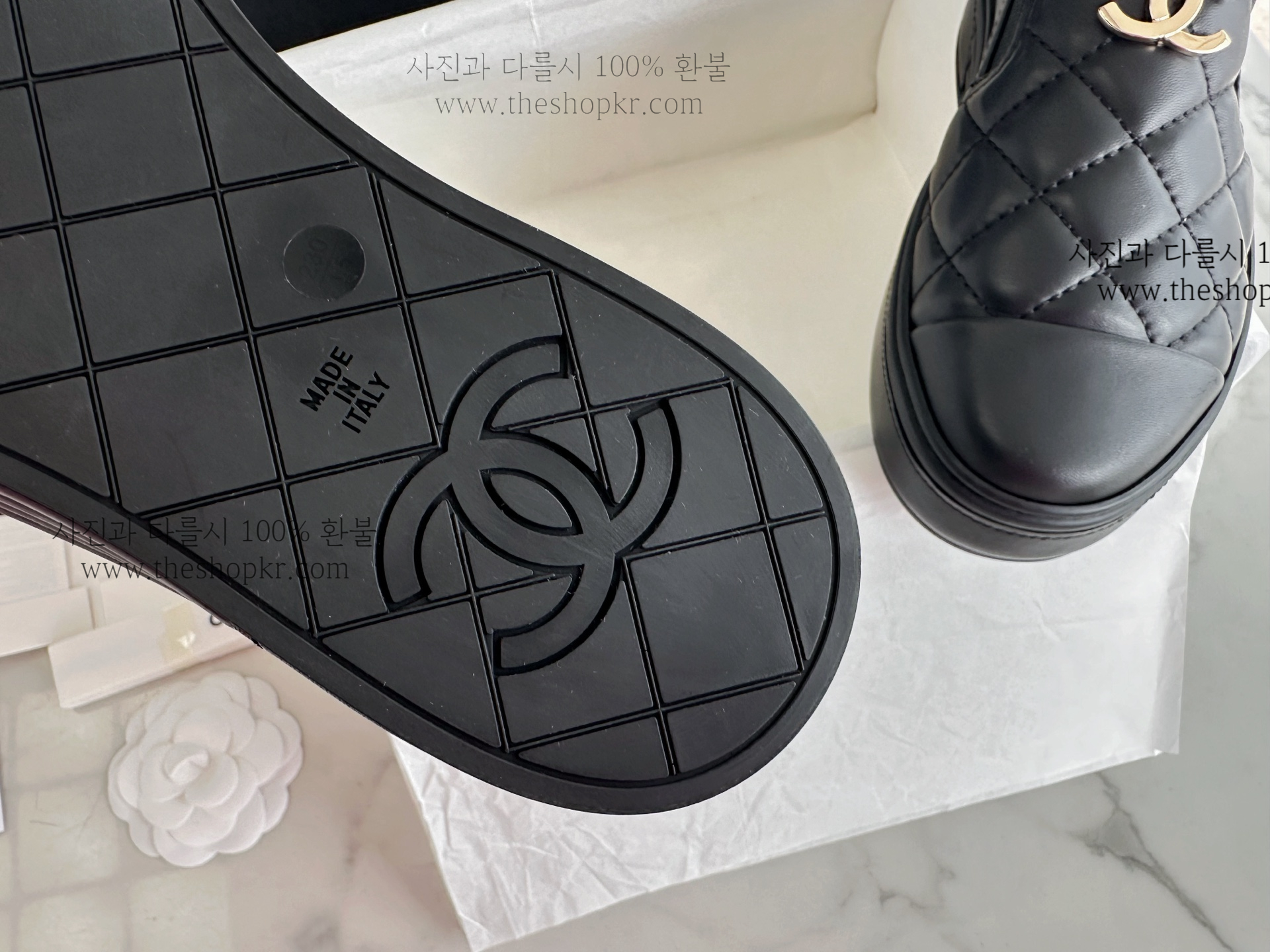 (해피) 샤넬 cc로고 퀄팅 플랫폼 슬립온