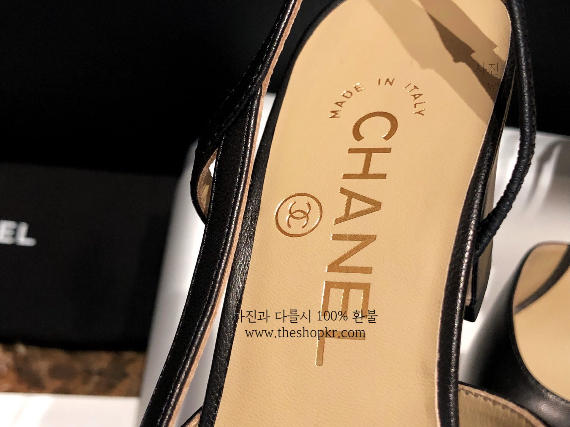 (해피) 샤넬 투톤 슬링백 미들 힐
