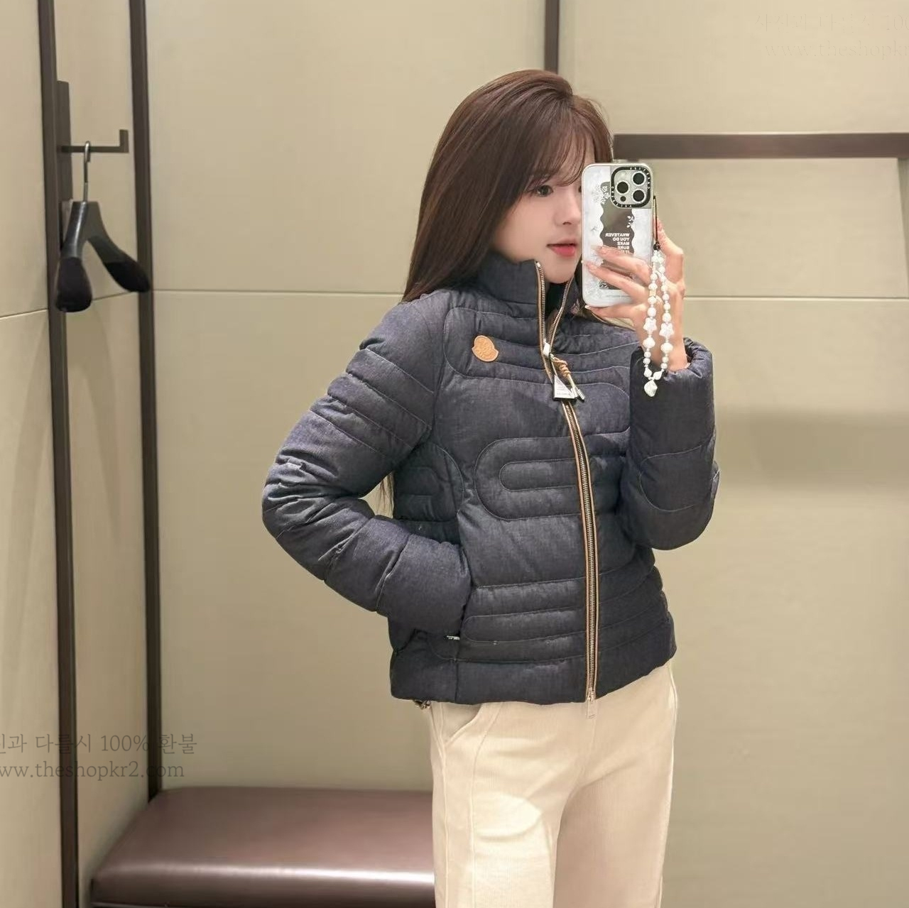 (청운) 스네이크 퀼팅 데님 쇼트 다운 재킷